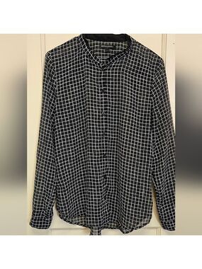 Banana Republic Black and White Grid Sheer Shirt Small